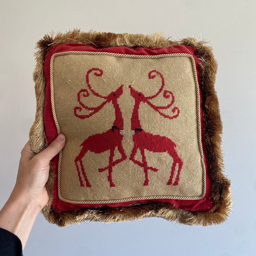 Vintage Needlepoint Christmas Accent Pillow